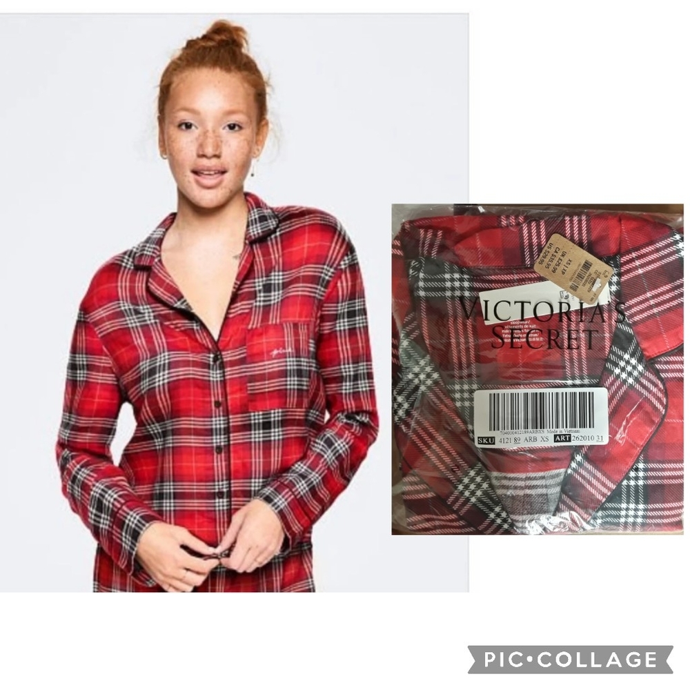 Nwt VS PINK PLAID FLANNEL SHIRT NEW‎ IN ORIGINAL PACKAGING XS